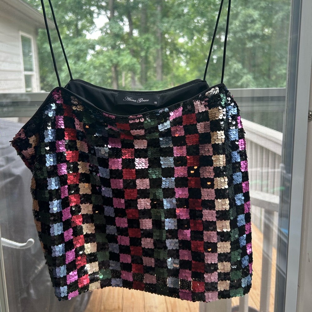 Anna Grace Sequin Top in Black, Pink, and Red